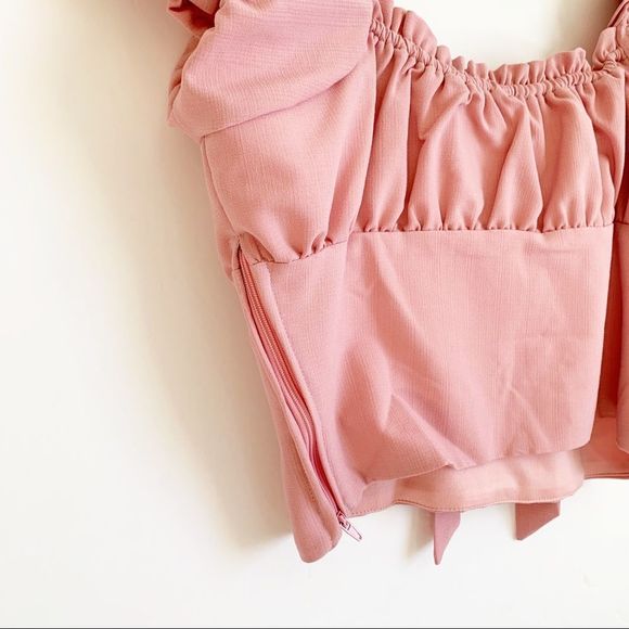 Lottie Moss Tie Front Bustier Top Light Pink Size M Crop Puffed Short Sleeve - Picture 6 of 8